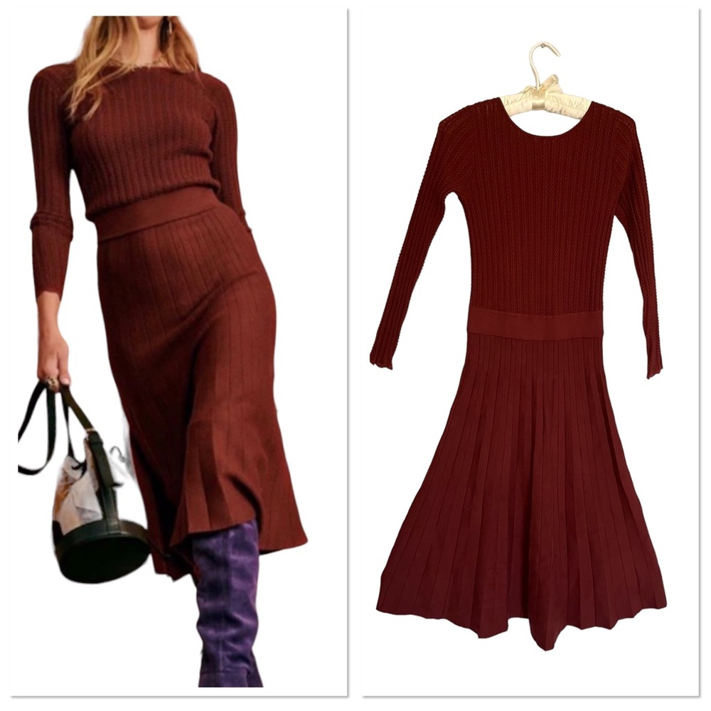 Sézane Flavie Pleated Knit Dress Sz Small